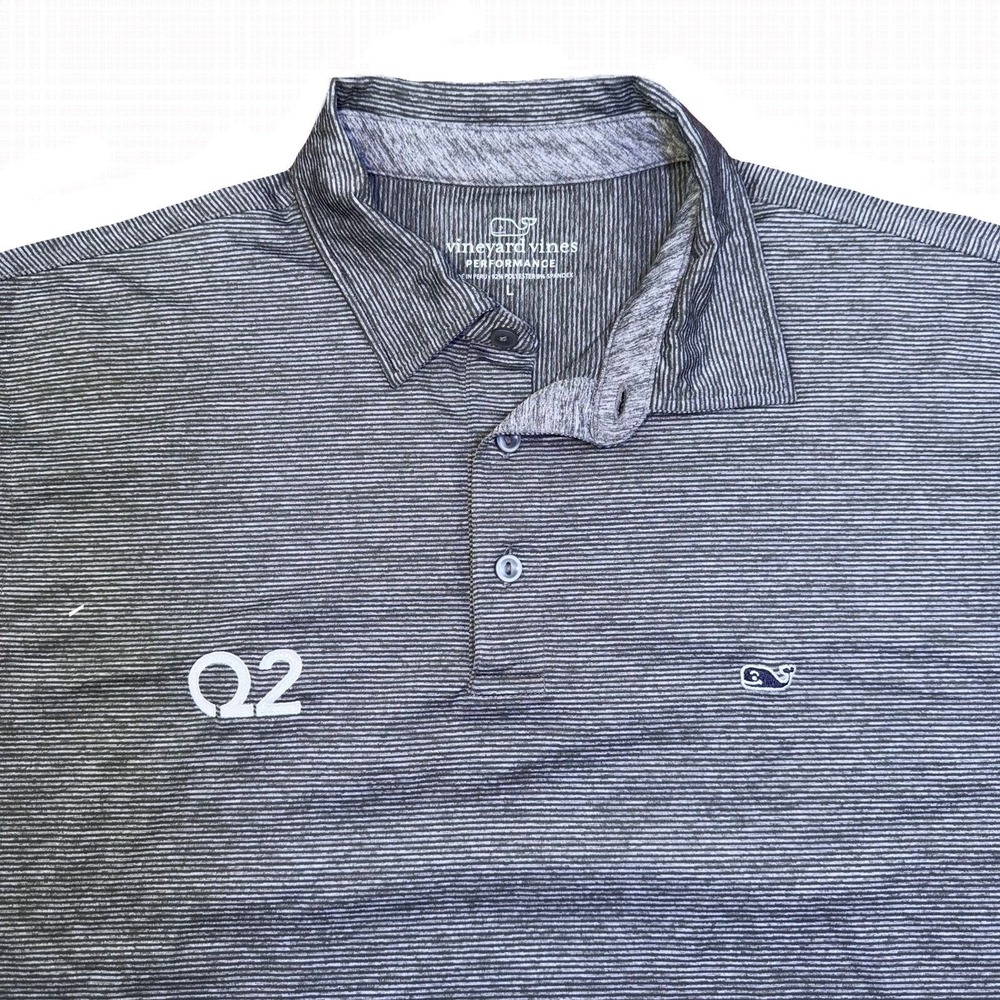 Vineyard Vines Performance Polo Shirt Mens Large L Gray Stripes Q2 Logo Golf - Picture 5 of 12